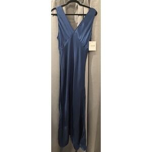 NWT Agosak V Neck Elegant Blue Long Dress Size L